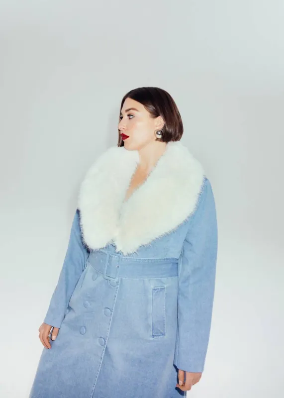 Hilary MacMillan- Light wash Denim Trench With Faux Fur Collar sold by Reitmans