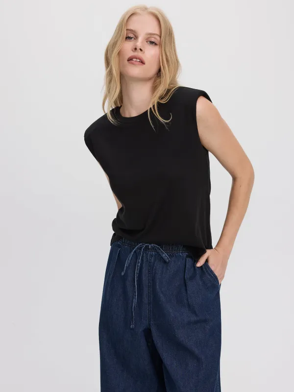Sleeveless Crew-Neck Top with Shoulder Pads made by Reitmans