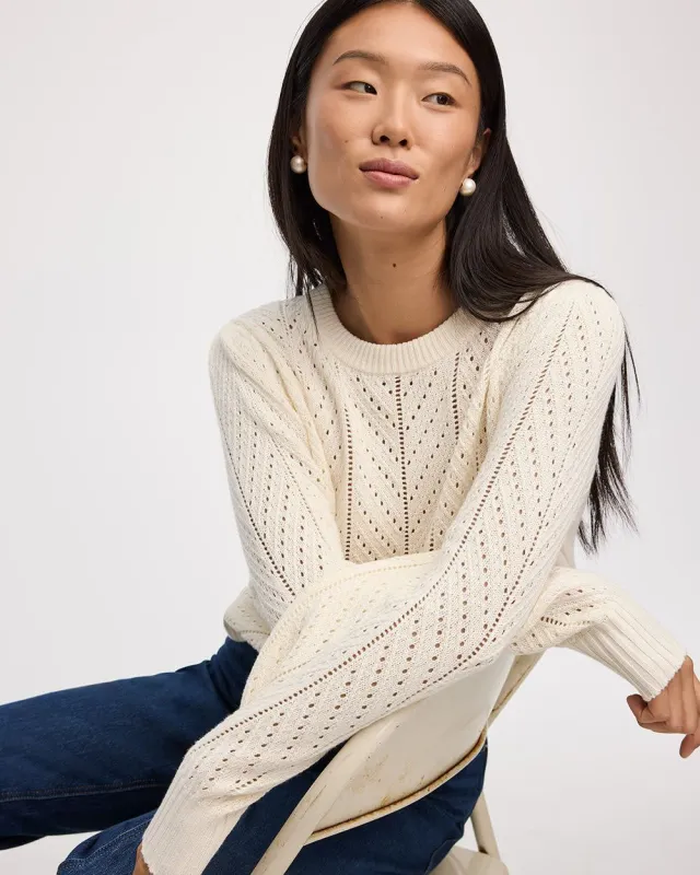 Long-Balloon-Sleeve Crew-Neck Pointelle Sweater made by Reitmans