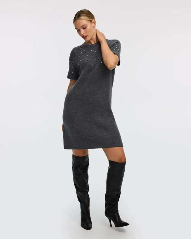 Short-Sleeve Mini Sweater Dress with Rhinestones made by Reitmans