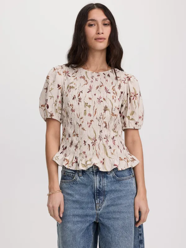 Smocked Blouse with Short Bubble Sleeves made by Reitmans