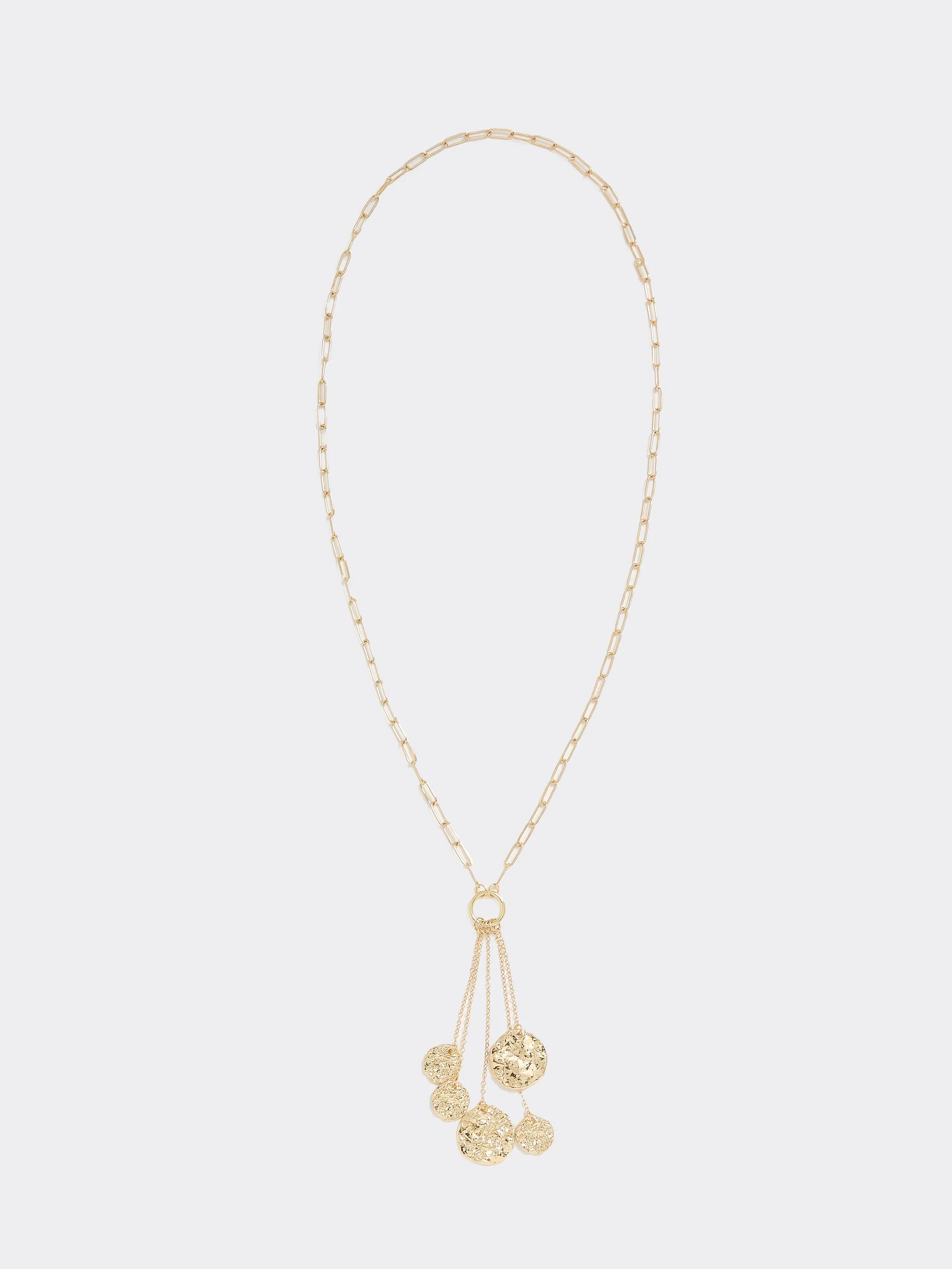 Long Carabiner Necklace with Coin Pendants sold by Reitmans