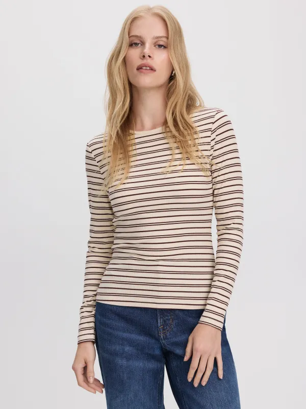 Striped Long-Sleeve Crew-Neck Ribbed T-Shirt - R Essentials made by Reitmans