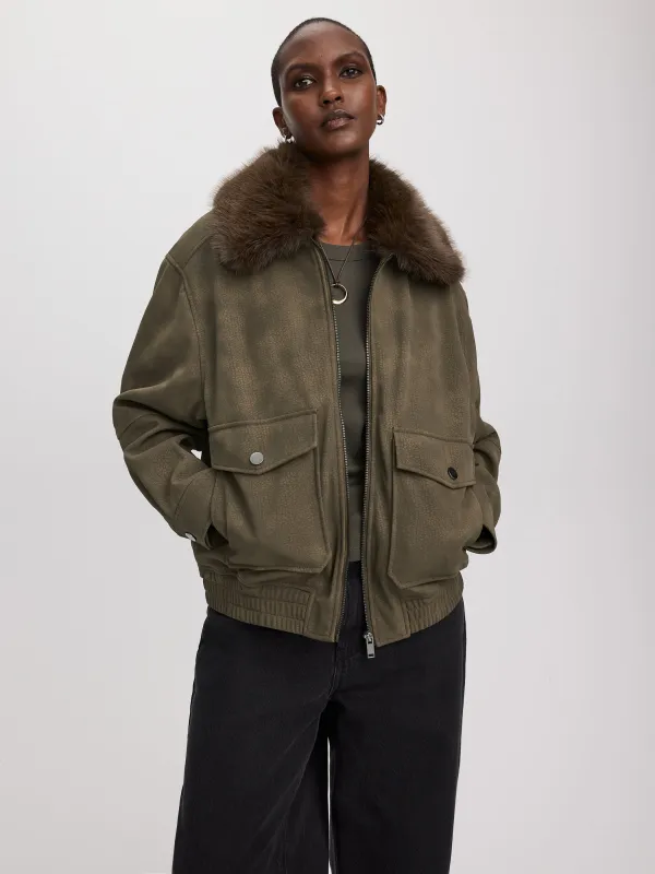 Bomber Jacket with Removable Faux Fur Collar made by Reitmans