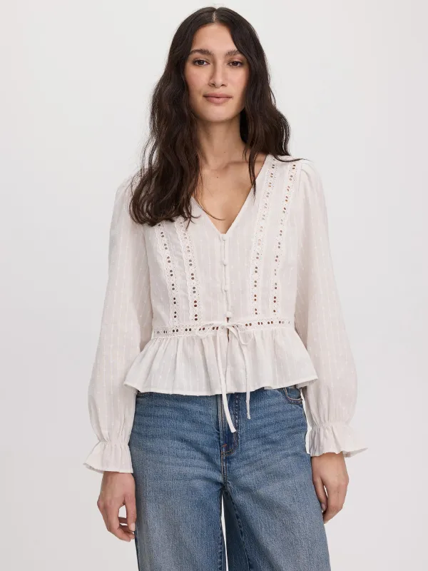 Long-Sleeve V-Neck Blouse with Lace Trims made by Reitmans