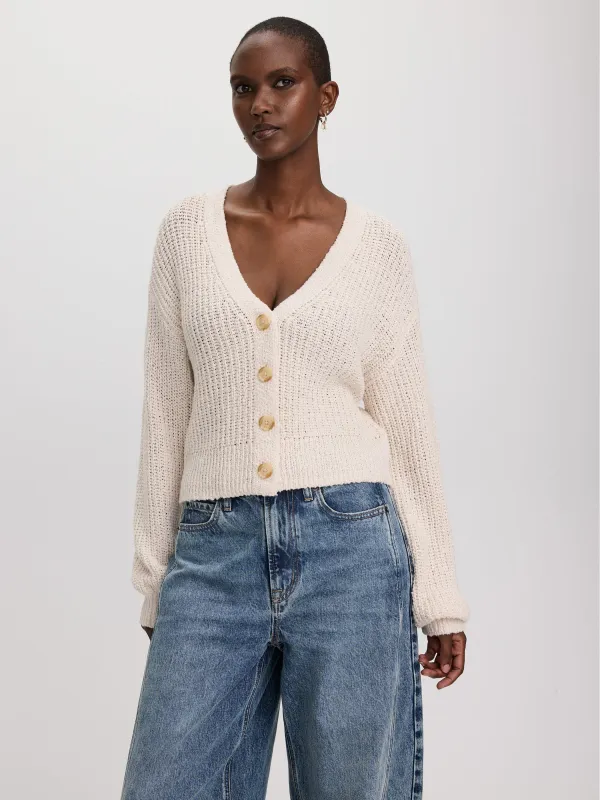Long-Balloon-Sleeve V-Neck Cardigan made by Reitmans