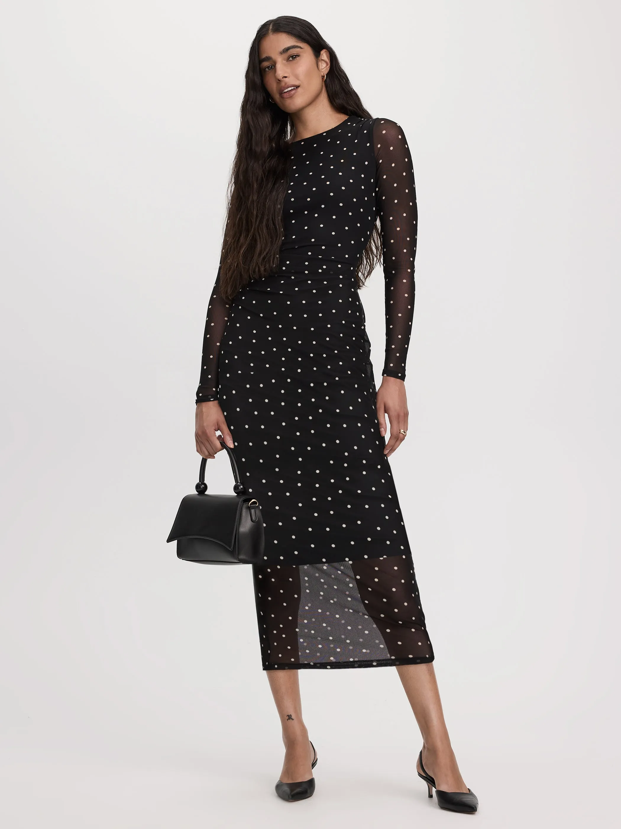 Long-Sleeve Mesh Midi Dress with Side Shirrings sold by Reitmans product image thumbnail 3