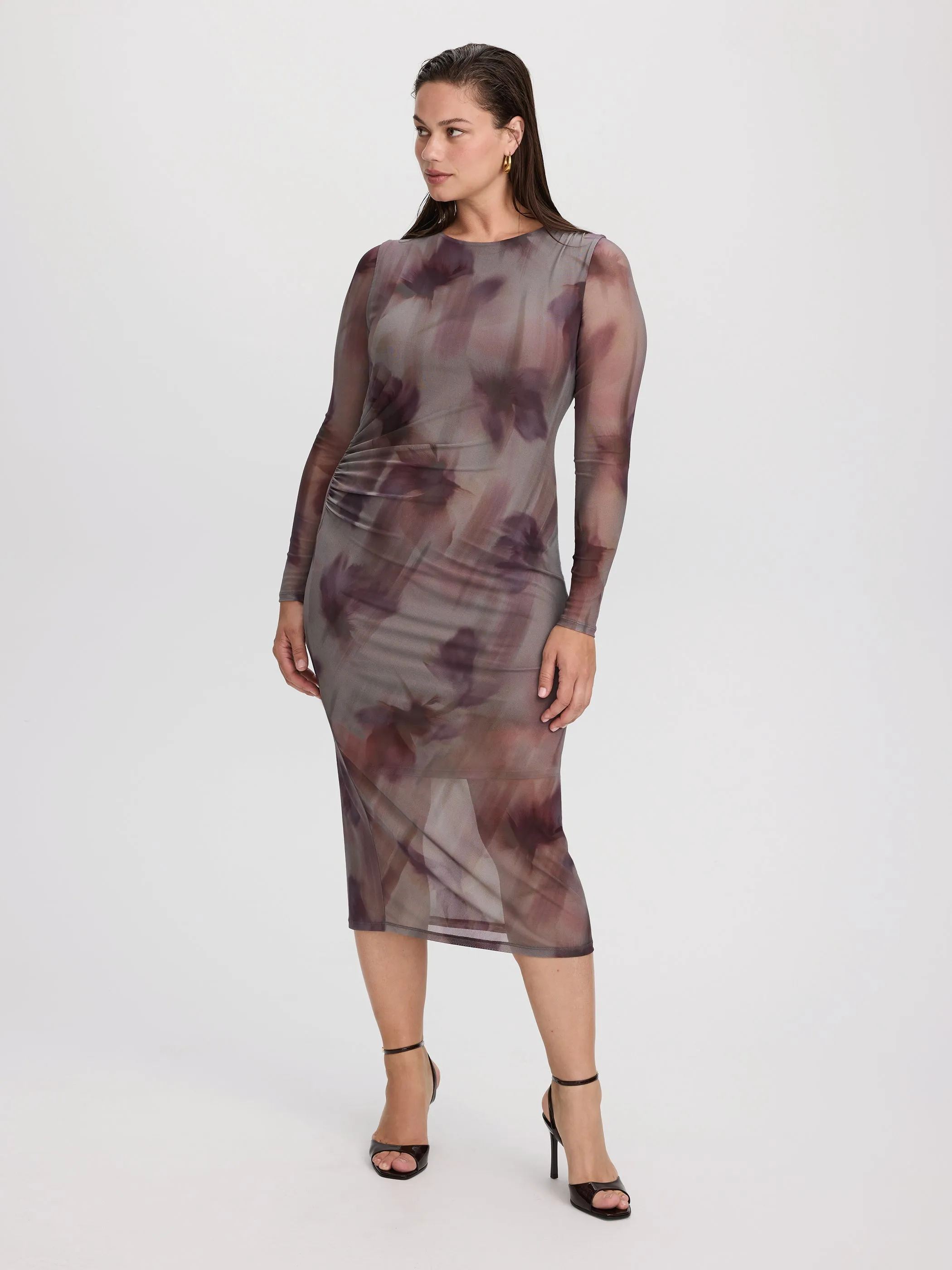 Long-Sleeve Mesh Midi Dress with Side Shirrings sold by Reitmans product image thumbnail 5