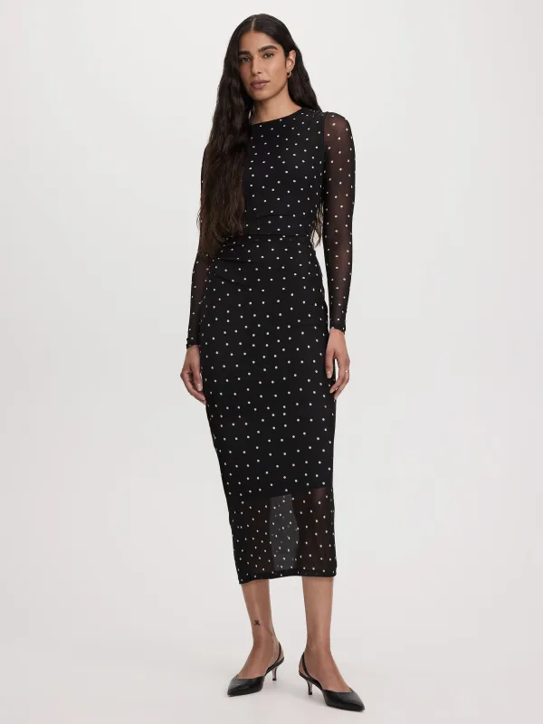 Long-Sleeve Mesh Midi Dress with Side Shirrings made by Reitmans