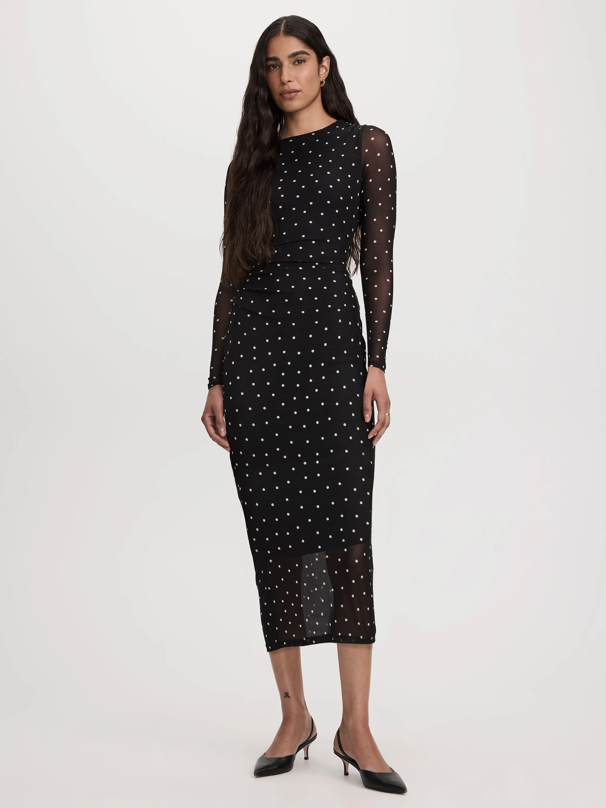Long-Sleeve Mesh Midi Dress with Side Shirrings sold by Reitmans