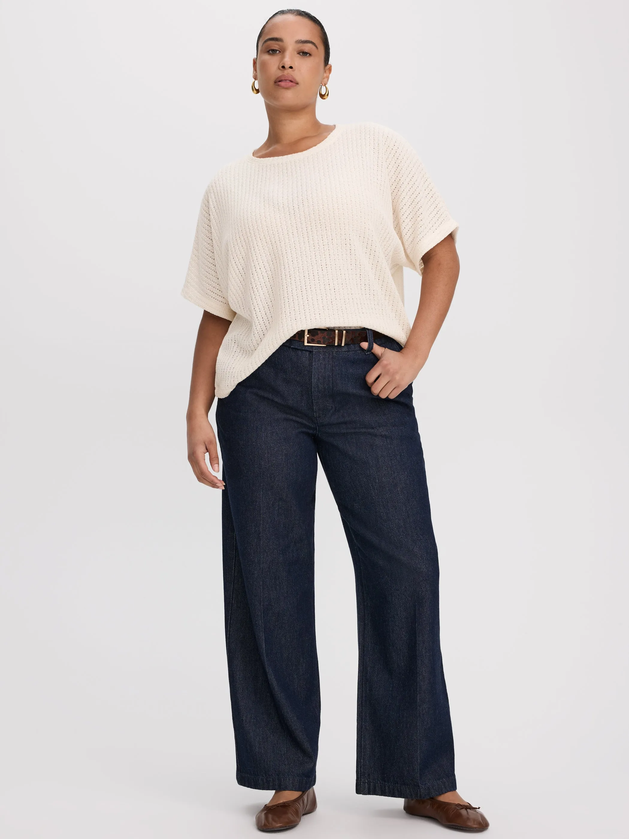 Short-Sleeve Crew-Neck T-Shirt with Pointelle Stitches sold by Reitmans product image thumbnail 4