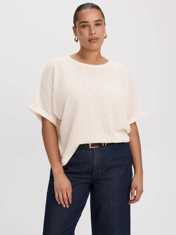 Short-Sleeve Crew-Neck T-Shirt with Pointelle Stitches made by Reitmans