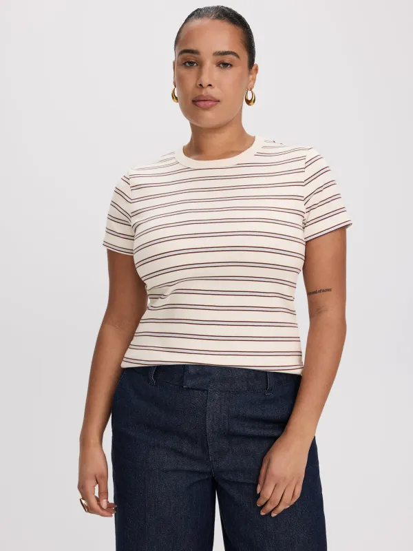 Striped Fitted Crew-Neck Ribbed T-Shirt made by Reitmans