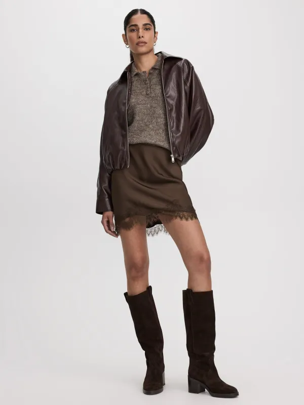 Satin Mini-Skirt with Lace Trim made by Reitmans