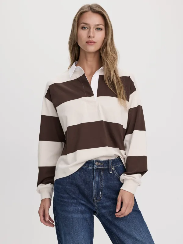 Striped Long-Sleeve Rugby-Style Top made by Reitmans