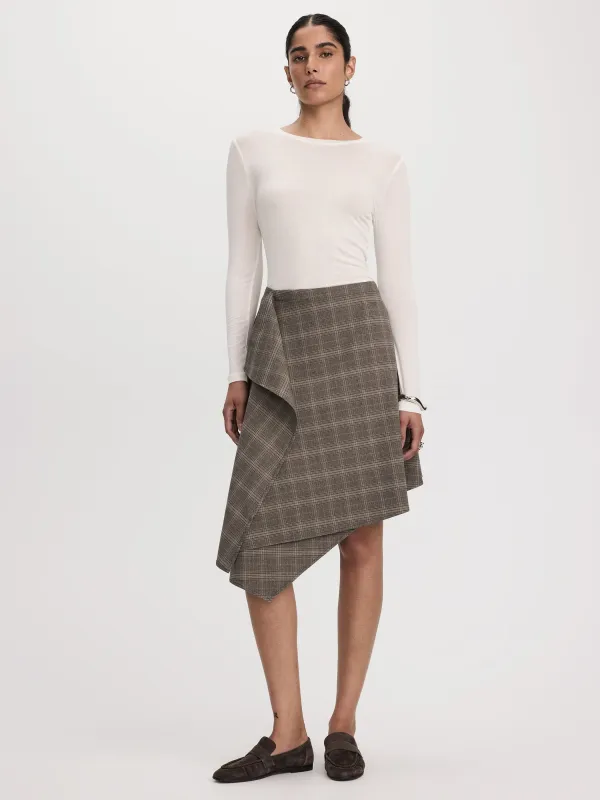 Plaid Midi Skirt with Asymmetrical Hem made by Reitmans
