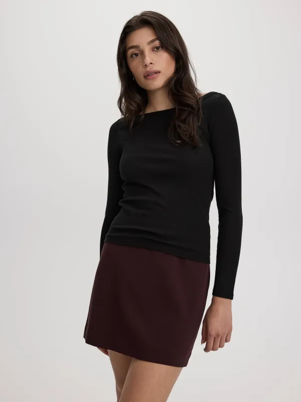 Long-Sleeve Boat-Neck Ribbed Top made by Reitmans