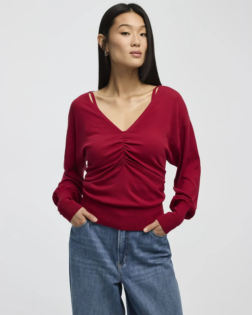 Long-Sleeve V-Neck Boxy Sweater sold by Reitmans