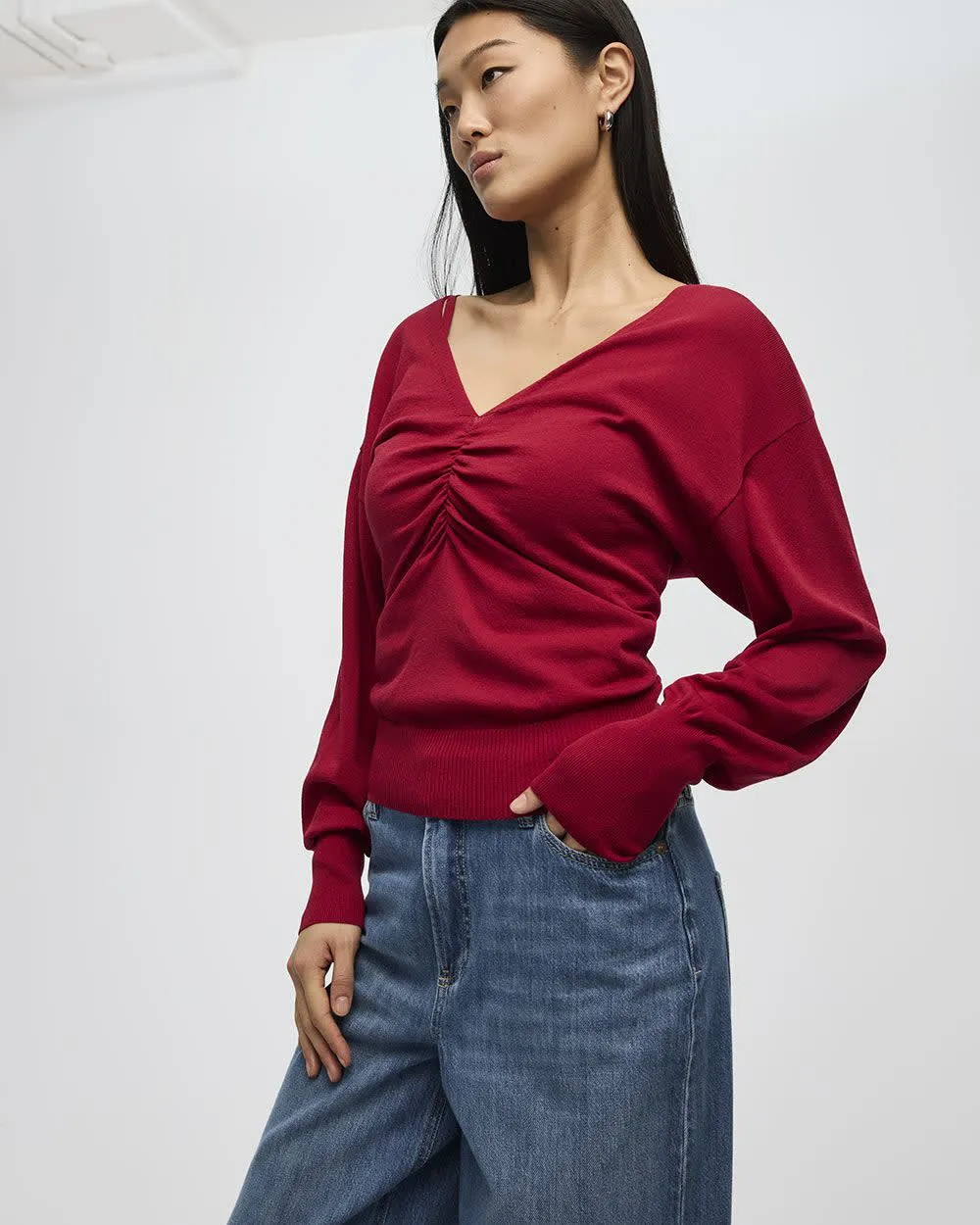 Long-Sleeve V-Neck Boxy Sweater sold by Reitmans product image thumbnail 3