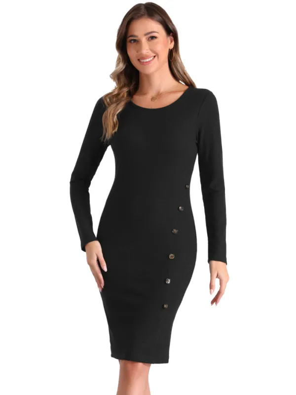 INSPIRE CHIC - Button Decor Sweater Sheath Dress sold by Reitmans
