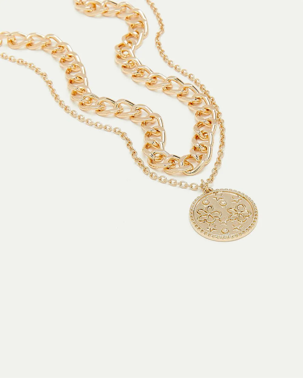 Short Double-Chain Necklace with Disc Pendant sold by Reitmans