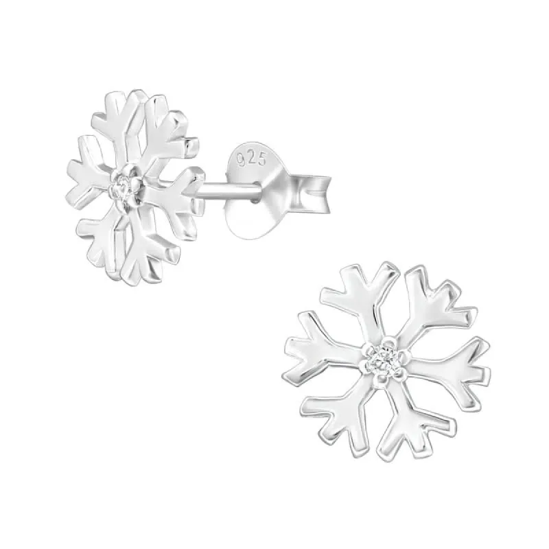 Sterling Silver Snowflake with Clear CZ Centre Dainty Stud Earrings - AG Sterling sold by Reitmans