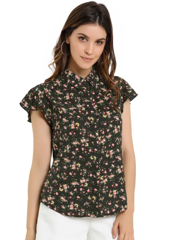 Allegra K - Summer Flare Sleeve Floral Collared Shirt sold by Reitmans