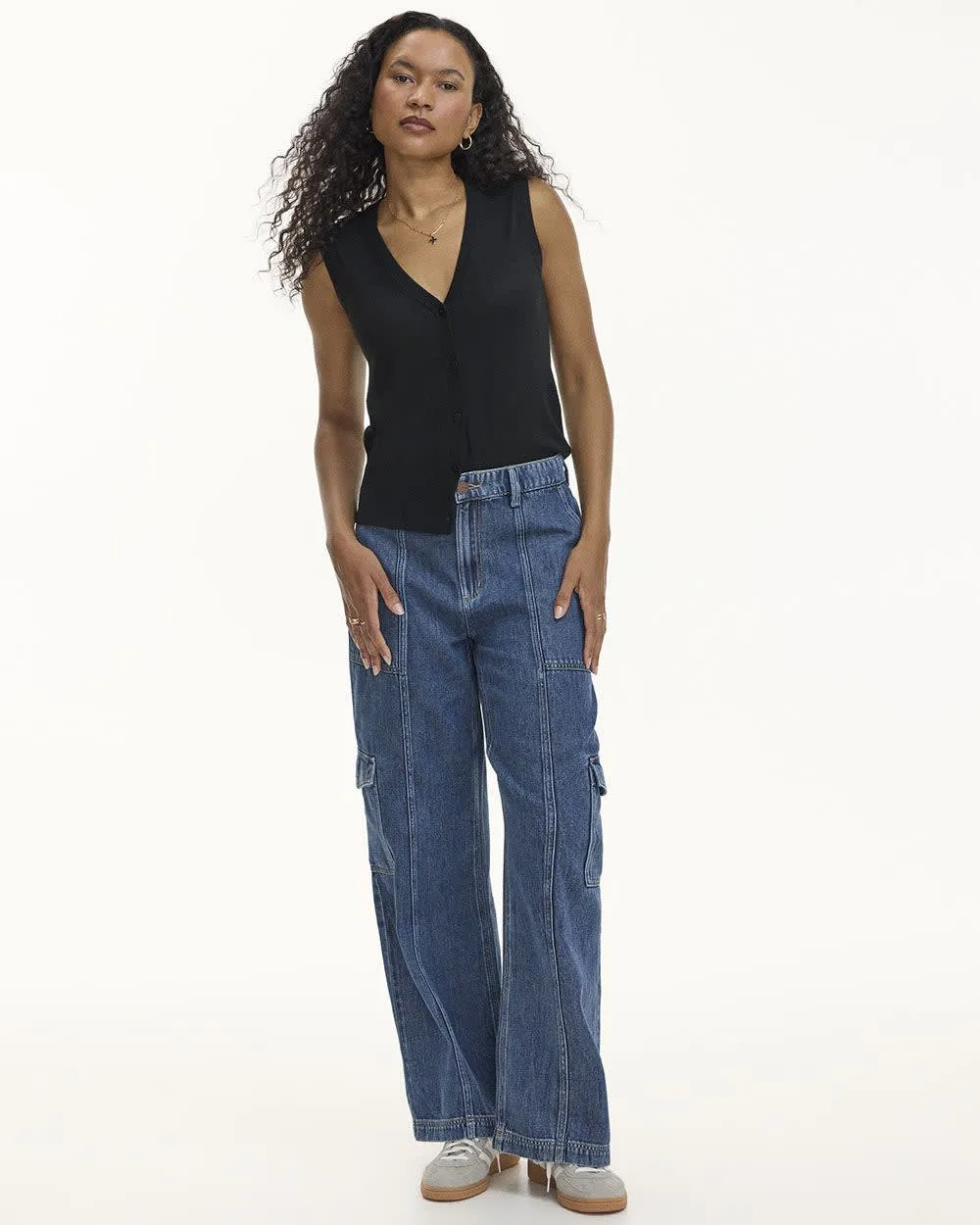 Wide-Leg High-Rise Cargo Denim Pant sold by Reitmans product image thumbnail 3