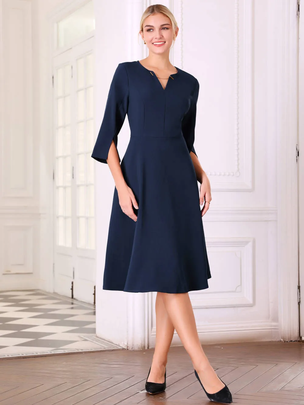 Hobemty - V-Neck 3/4 Sleeve A-Line Midi Dress sold by Reitmans product image thumbnail 2