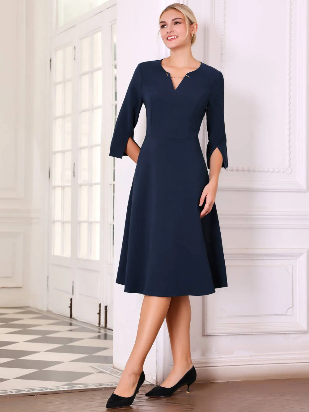 Hobemty - V-Neck 3/4 Sleeve A-Line Midi Dress sold by Reitmans product image thumbnail 3