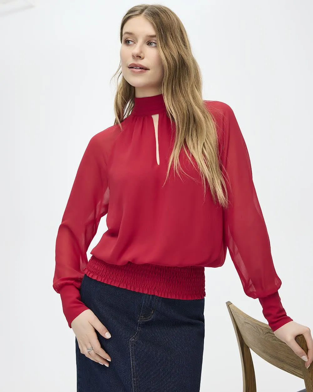 Long-Sleeve Mock-Neck Loose Blouse sold by Reitmans product image thumbnail 3