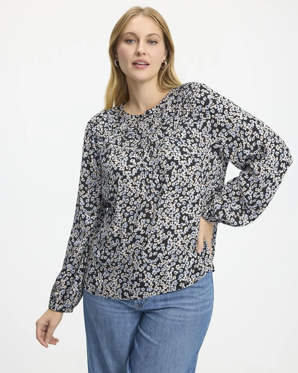 Long-Sleeve Crew-Neck Blouse with Pintucks sold by Reitmans product image thumbnail 3