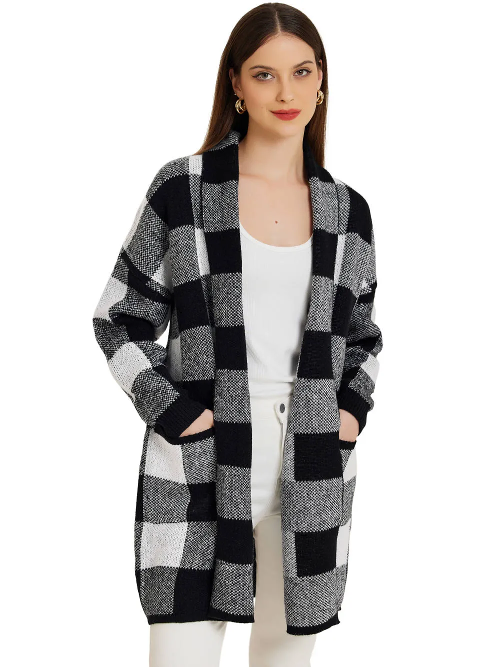 Allegra K - Plaid Open Front Sweater Cardigan sold by Reitmans