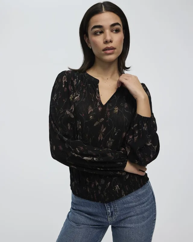 Crinkle-Knit Split-Neck Top sold by Reitmans