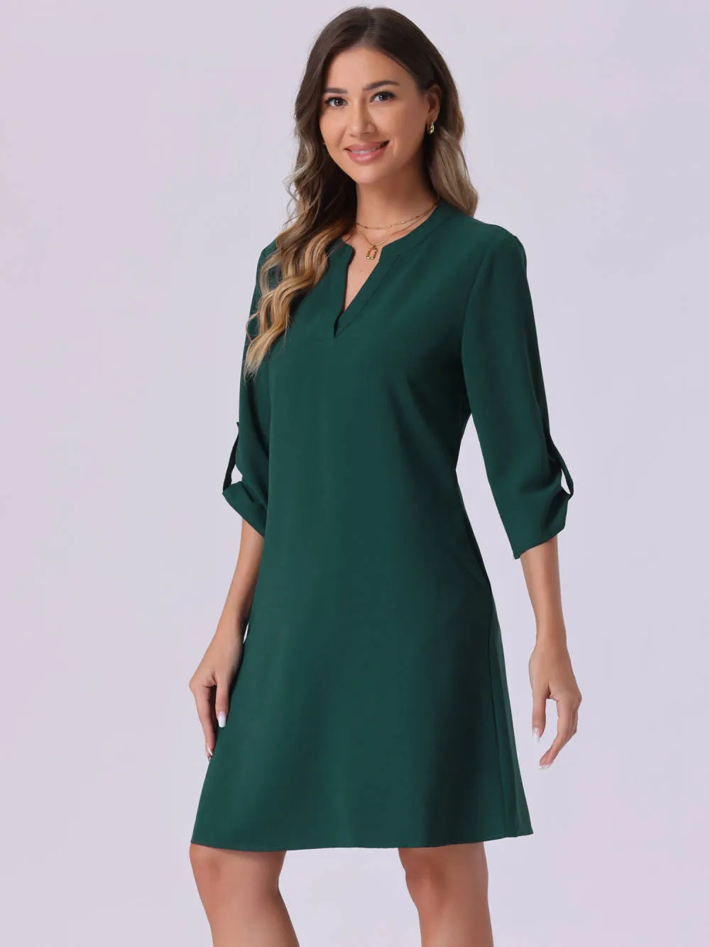 Allegra K - Roll-Up Sleeve V-Neck Shift Dress sold by Reitmans product image thumbnail 2