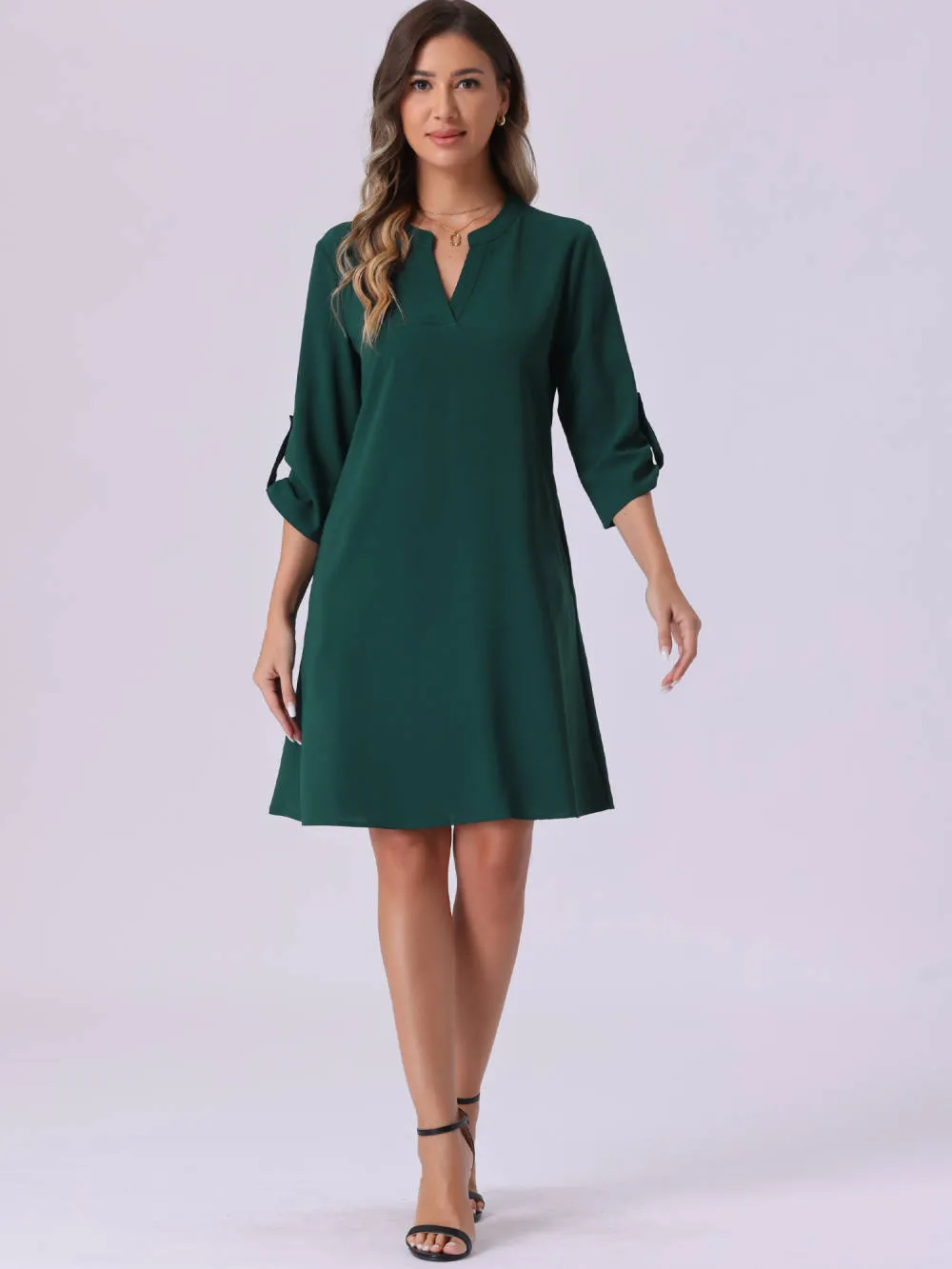Allegra K - Roll-Up Sleeve V-Neck Shift Dress sold by Reitmans product image thumbnail 3