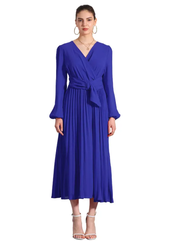 Allegra K - Pleated V-Neck Puff Sleeve Midi Dress sold by Reitmans