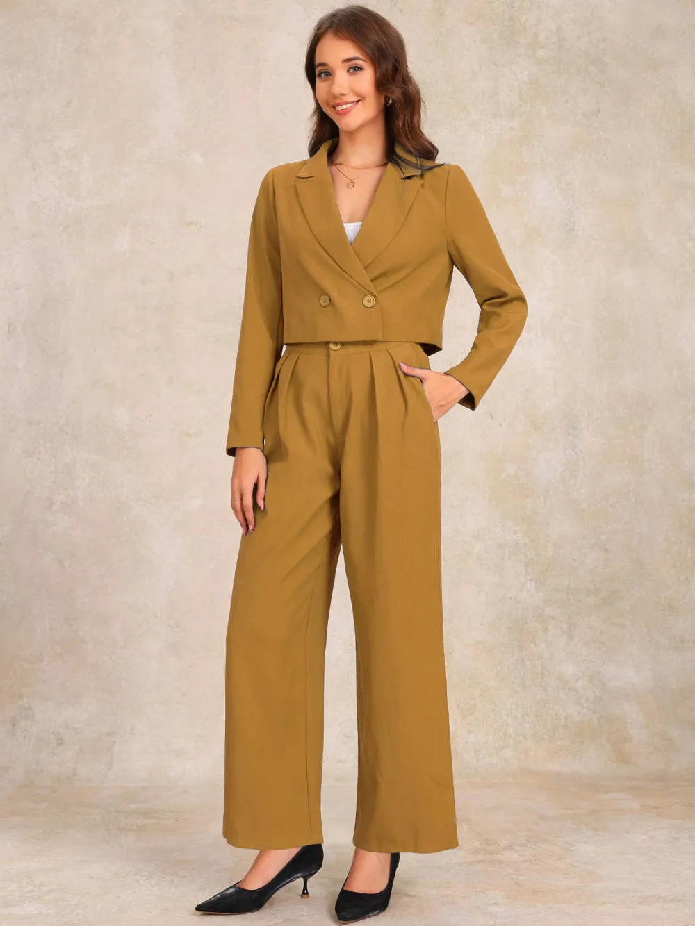 Allegra K - Long Sleeve Cropped Blazer Pant Suit sold by Reitmans product image thumbnail 2