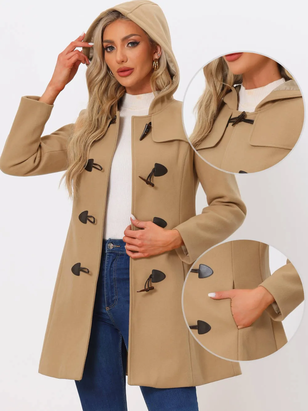 Allegra K - Hooded Toggle Duffle Midi Overcoat sold by Reitmans product image thumbnail 2