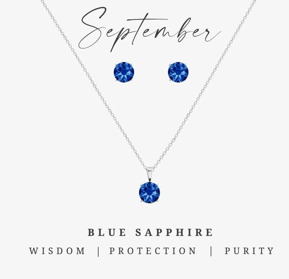 Silvertone September Blue Sapphire Birthstone CZ Earring & Necklace Set sold by Reitmans