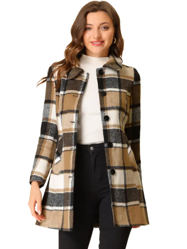 Allegra K- Buffalo Checks Peter Pan Collar Long Plaid Coat sold by Reitmans