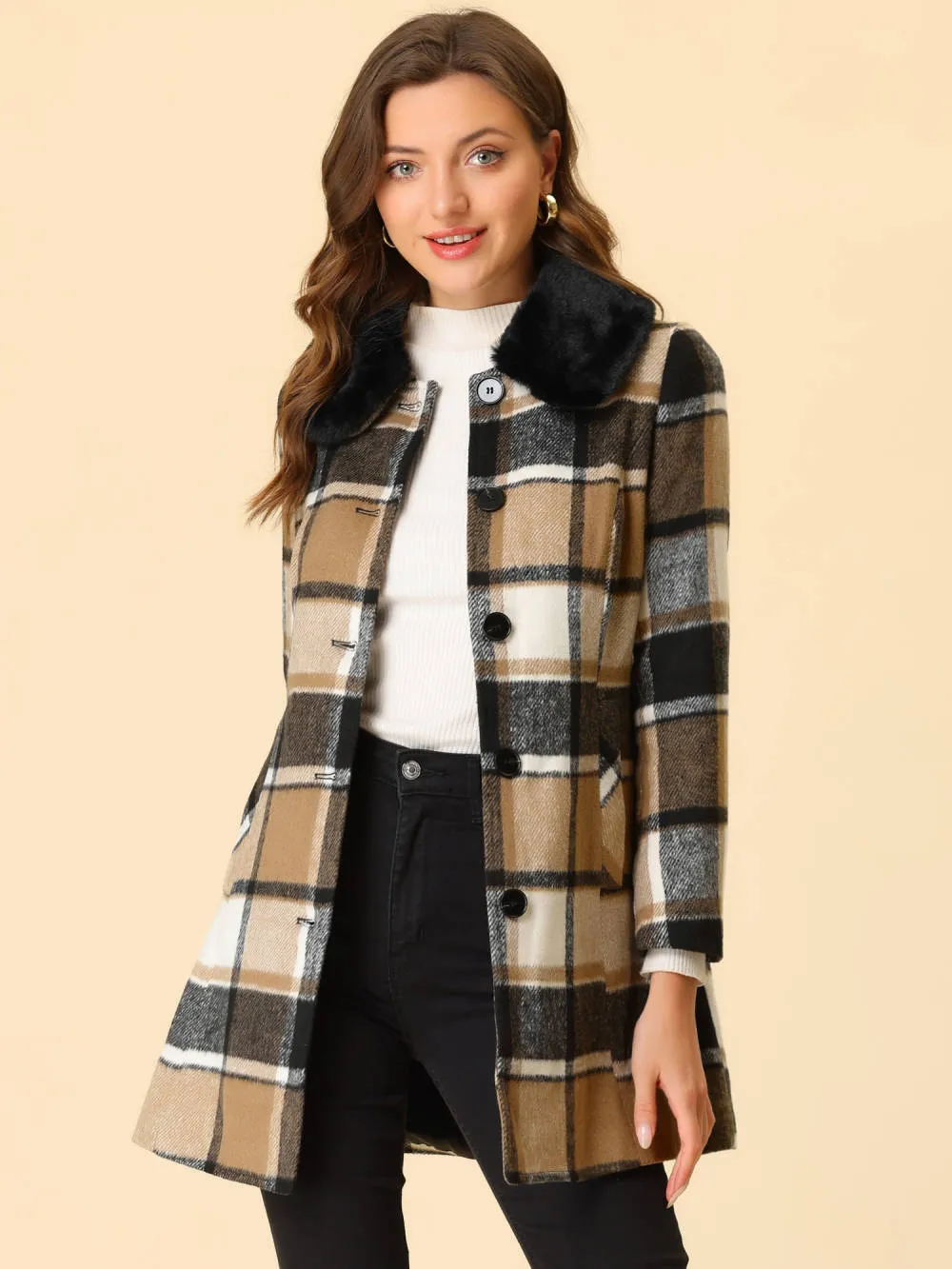 Allegra K- Buffalo Checks Peter Pan Collar Long Plaid Coat sold by Reitmans product image thumbnail 2
