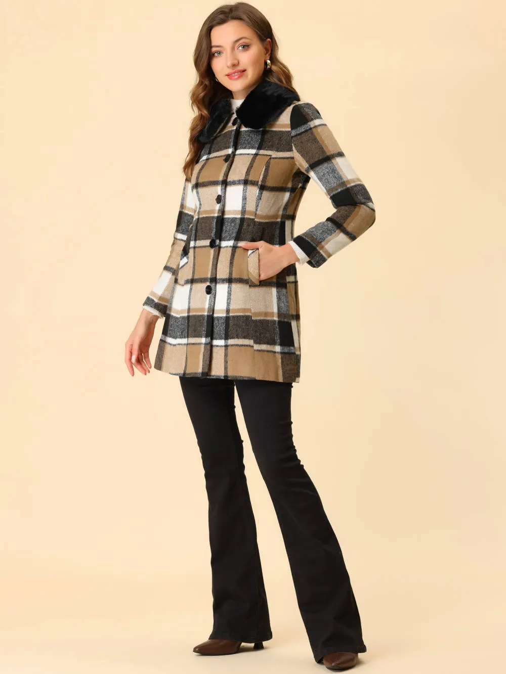 Allegra K- Buffalo Checks Peter Pan Collar Long Plaid Coat sold by Reitmans product image thumbnail 3