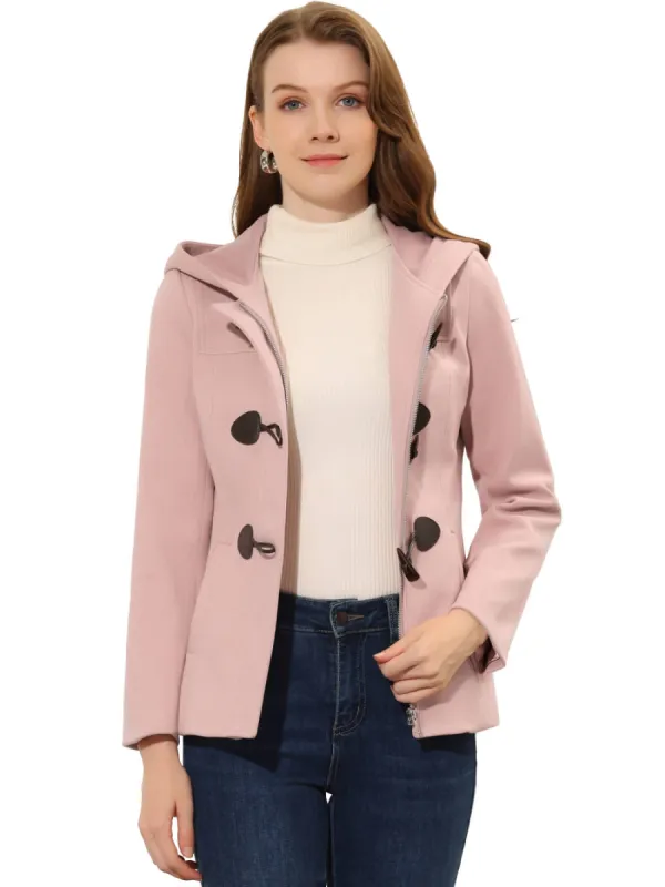 Allegra K- Toggle Duffle Zipper Front Cropped Hooded Peacoat sold by Reitmans