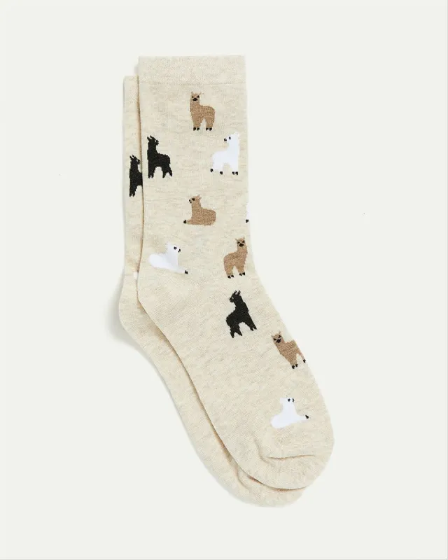 Cotton Crew Socks with Llamas sold by Reitmans
