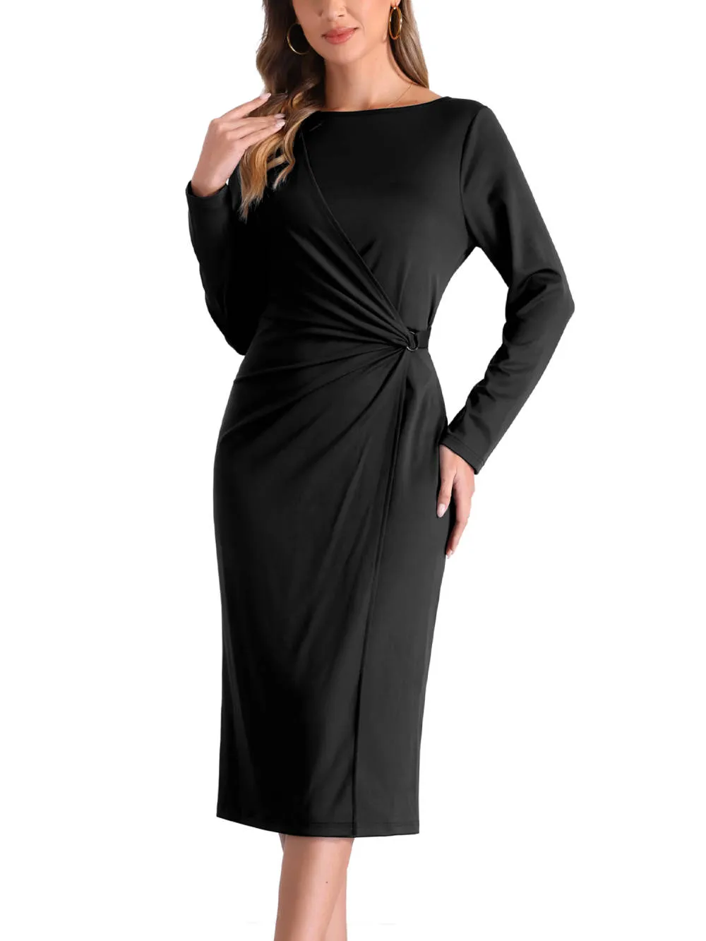 Allegra K - Long Sleeve Wrap Ruched Church Dress sold by Reitmans