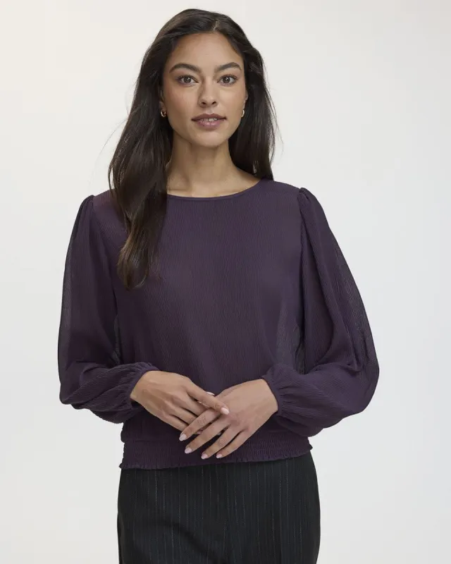 Long-Sleeve Crew-Neck Blouse with Smocked Hem sold by Reitmans