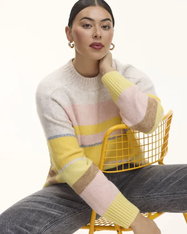 Striped Long-Raglan-Sleeve Mock-Neck Sweater sold by Reitmans