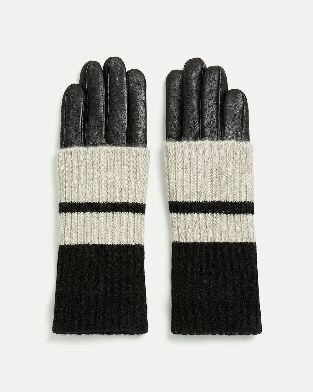 Leather Gloves with Striped Knit Fold-Over sold by Reitmans