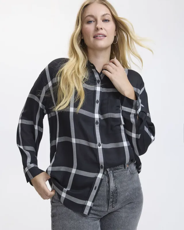 Long-Sleeve Plaid Blouse with Chest Pocket sold by Reitmans